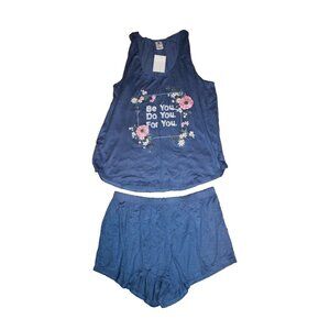 Cozy Rosy 2 Pc. Pajama Set Blue Floral Shorts & Tank Top Summer Size Large L NEW